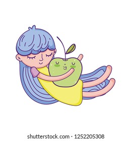 little girl with apple kawaii character