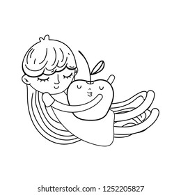 little girl with apple kawaii character