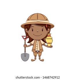 Little girl archaeologist, happy cute child