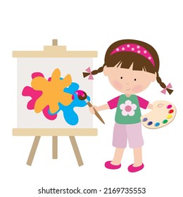 Little Girl Artist Vector Cartoon Illustration Stock Vector (Royalty ...