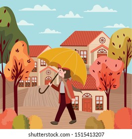 little girl with autumn suit in the city character