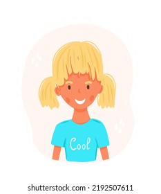 Little girl avatar in cartoon style on pink background