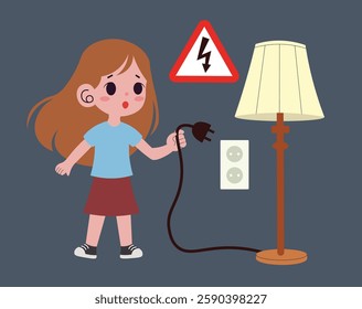 Little Girl Aware of the Danger of Electrical Shock