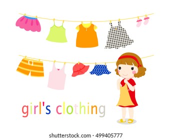 Little girl and baby clothing on the clothesline.