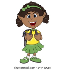 little girl with backpack cartoon vector illustration