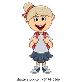little girl with backpack cartoon vector illustration