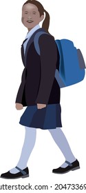 little girl with backpack goes to school