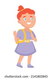 Little girl with a backpack. Vector  cartoon illustration isolated on white background