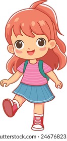 Little girl with backpack vector icon