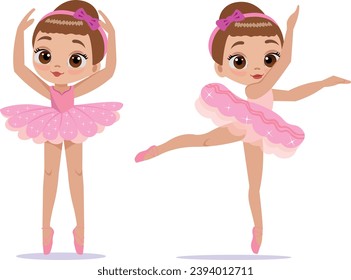 Little girl ballerina in cartoon style doing dance exercises Vector