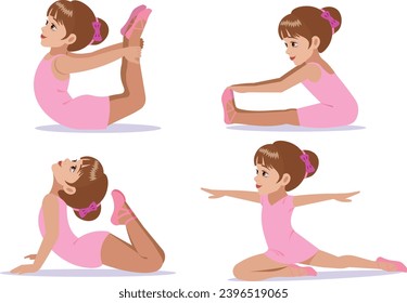 Little girl ballerina in cartoon style doing dance exercises Vector