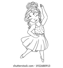Little girl ballerina. Child in a tutu skirt and pointe shoes. Ballet. Vector illustration in cartoon style isolated on white background.