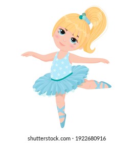Little girl ballerina. Child in a tutu skirt and pointe shoes. Ballet. Vector illustration in cartoon style isolated on white background.