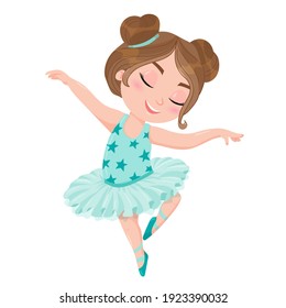 Bailarina de niña. Niño con falda de tutu y zapatos punteros. Ballet. Ilustración vectorial al estilo de las caricaturas aisladas en fondo blanco.