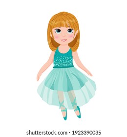 Little girl ballerina. Child in a tutu skirt and pointe shoes. Ballet. Vector illustration in cartoon style isolated on white background.
