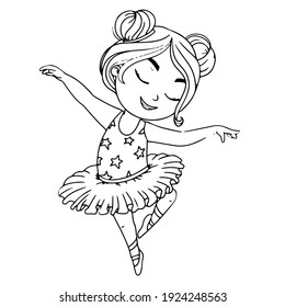 Bailarina de niña. Niño con falda de tutu y zapatos punteros. Ballet. Ilustración vectorial al estilo de las caricaturas aisladas en fondo blanco.