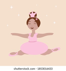 little girl ballerina in a pink tutu and Pointe shoes in a jump