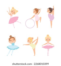 Little Girl Ballerina in Tutu Rock und Pointe Shoes Dancing Ballet Vector Set