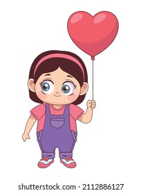 little girl with balloon heart character