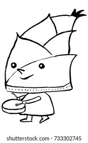 Little girl of bamboo shoots playing small drum