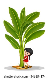 Little girl and banana tree illustration