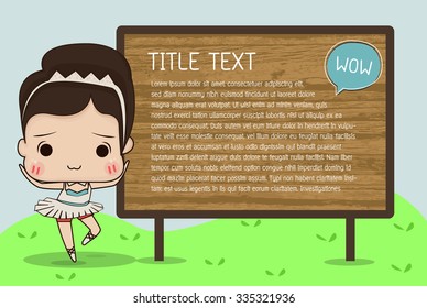 Little girl. banners or templates for printing. Template for text. Speech bubbles.Schoolgirl, ballerina, princess in garden