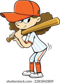 little girl baseball player with baseball bat in hand