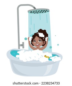 little girl bathing in a bathtub, Child washing her hair.