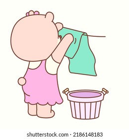 Little girl bear cleans cute colorful clothes volume7