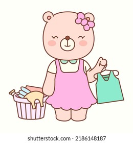Little girl bear cleans cute colorful clothes volume6