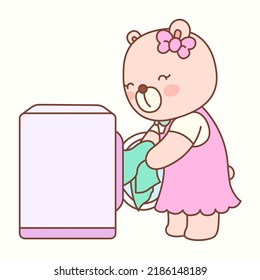 Little girl bear cleans cute colorful clothes volume5
