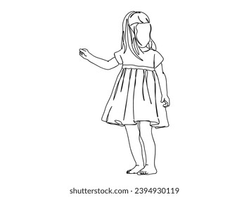 Little Girl with Beautiful dree Line art Drawing