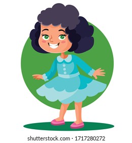little girl in a beautiful dress stands with arms apart, isolated object on a white background, vector illustration,
