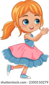 Little Girl in Beautiful Dress Vector illustration