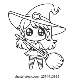 Little girl becomes a witch, for coloring