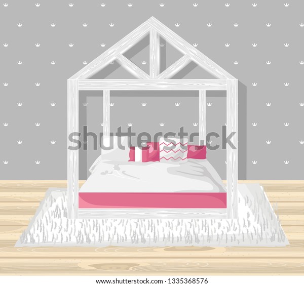 Little Girl Bedroom Vector Flat Style Stock Vector Royalty Free