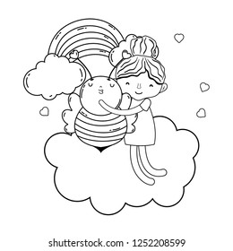 little girl with bee kawaii character