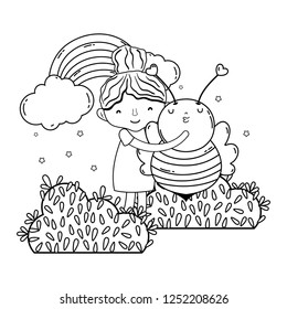 little girl with bee kawaii character