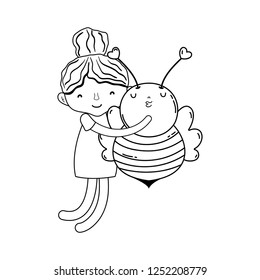 little girl with bee kawaii character