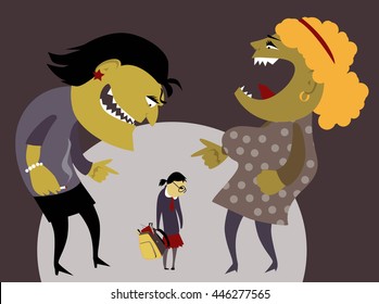 Little girl being bullied by older girls, EPS 8 vector illustration, no transparencies