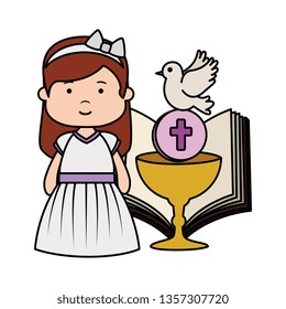 little girl with bible and chalice first communion