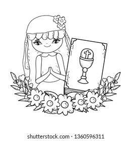little girl with bible in first communion celebration