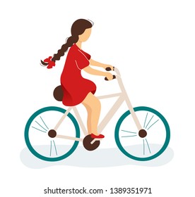 Little girl bicycling. Flat modern trendy style.Vector illustration character icon. Isolated on white background. Children activity concept.