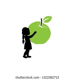 little girl with big green apple, logo icon