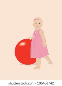 Little girl with a big red ball