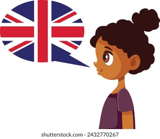 
Little Girl of Black Ethnicity Speaking English vector Character. Happy Child Knowing a foreign language for citizenship
