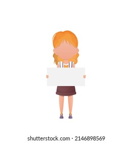 Little girl with a blank banner and space for your text. Design in cartoon style. Vector.
