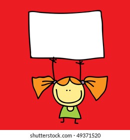 little girl and blank sign cute kid female child girl woman edge fun sign empty baby holding lady dancing tiny youth board smiling son flag satisfaction grinning grin optimistic infancy caricature inv