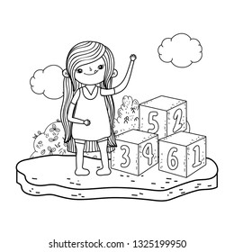 little girl with blocks of numbers toy