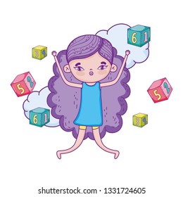 little girl with blocks of numbers toy